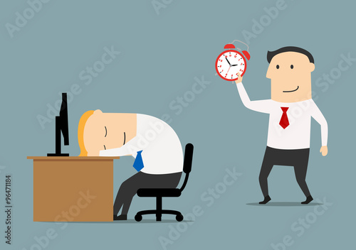 Manager sneaks to sleeping colleague to wake