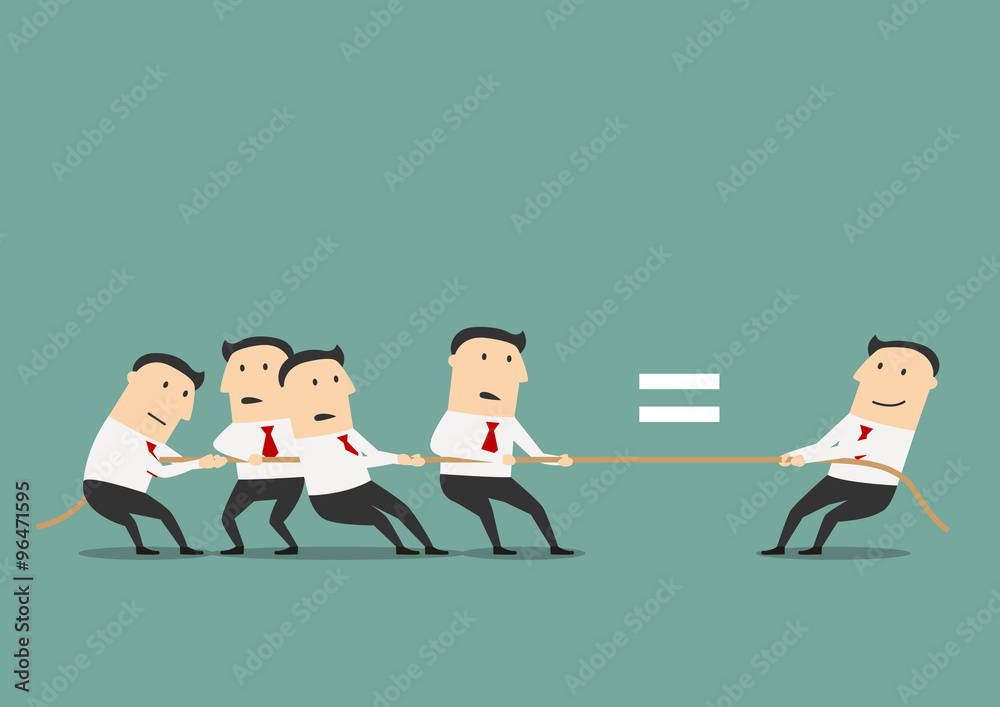 Businessman competing with group of businessmen Businessman competing with group of businessmen