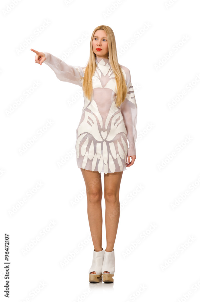 Woman wearing white dress isolated on white Woman wearing white dress isolated on white