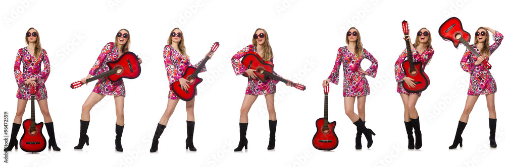 Woman guitar player isolated on white Woman guitar player isolated on white