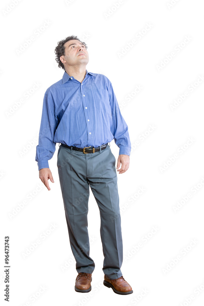 Fototapeta premium Pensive Office Man Looking Up High Against White