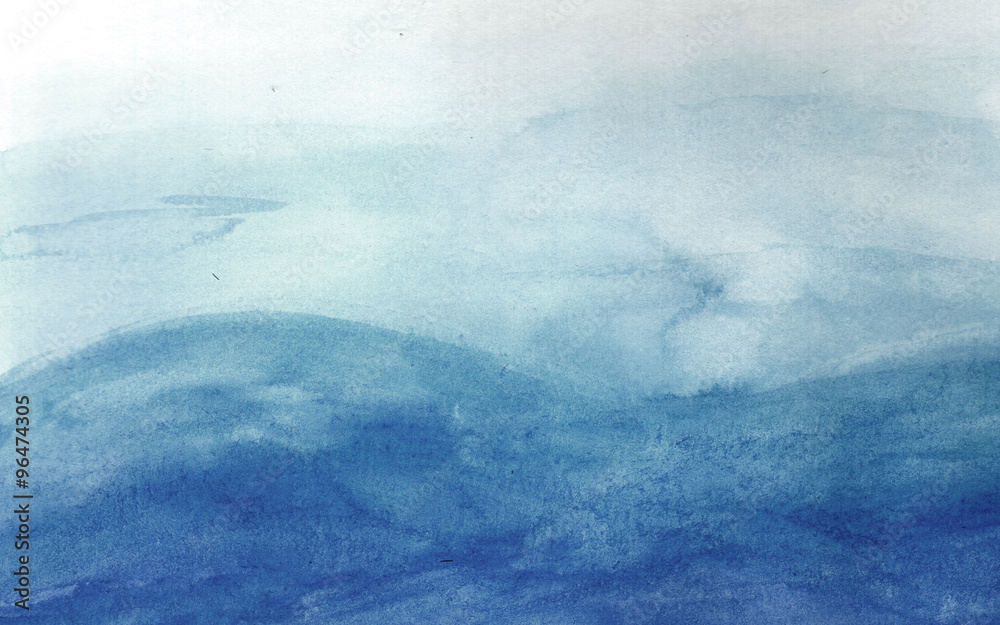 Blue waves in watercolor