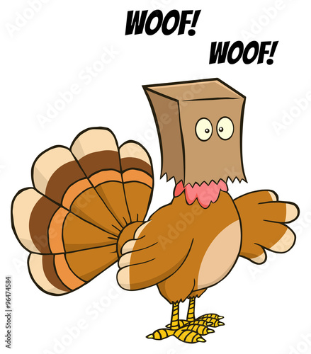 Turkey Bird Cartoon Character Hiding Under A Bag Barks