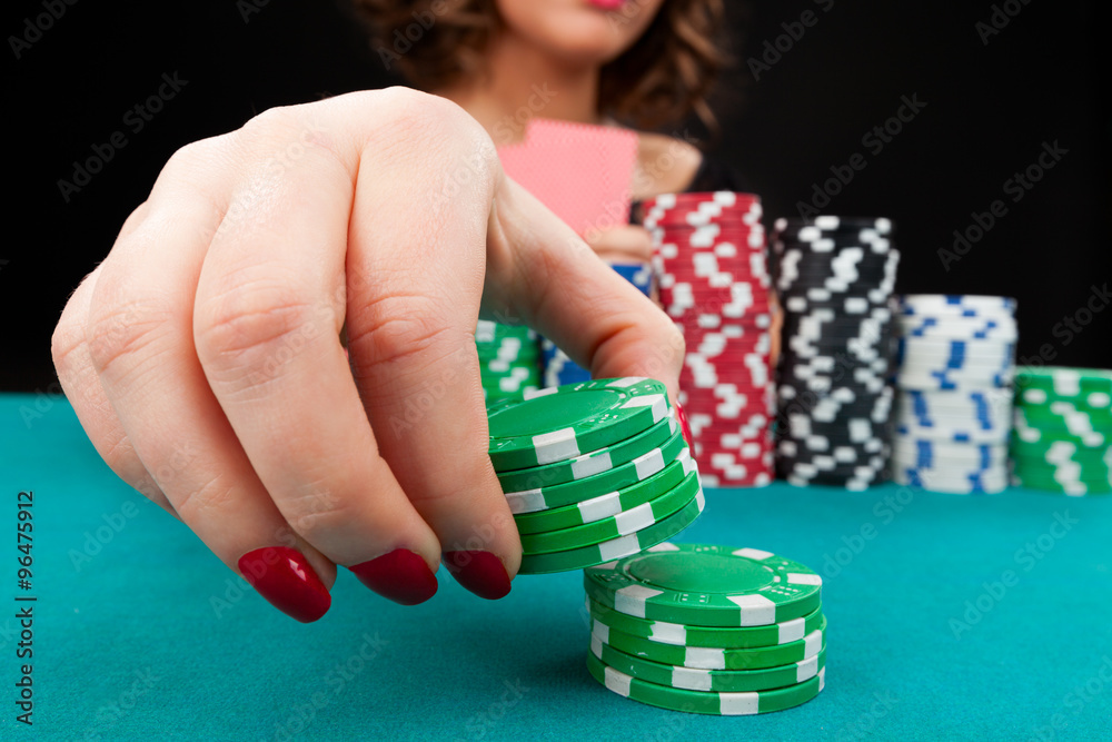 Young woman with gambling chips Young woman with gambling chips