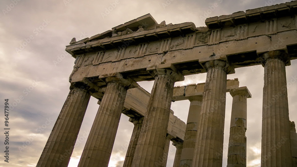 Acropolis parthenon site timelapse pillars overcast sky sunset 30p Acropolis parthenon site timelapse pillars overcast sky sunset 30p
