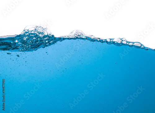Water wave transparent surface with bubbles over white backgroun