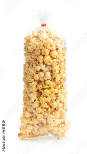 popcorn in plastic packaging Isolated on White Background.