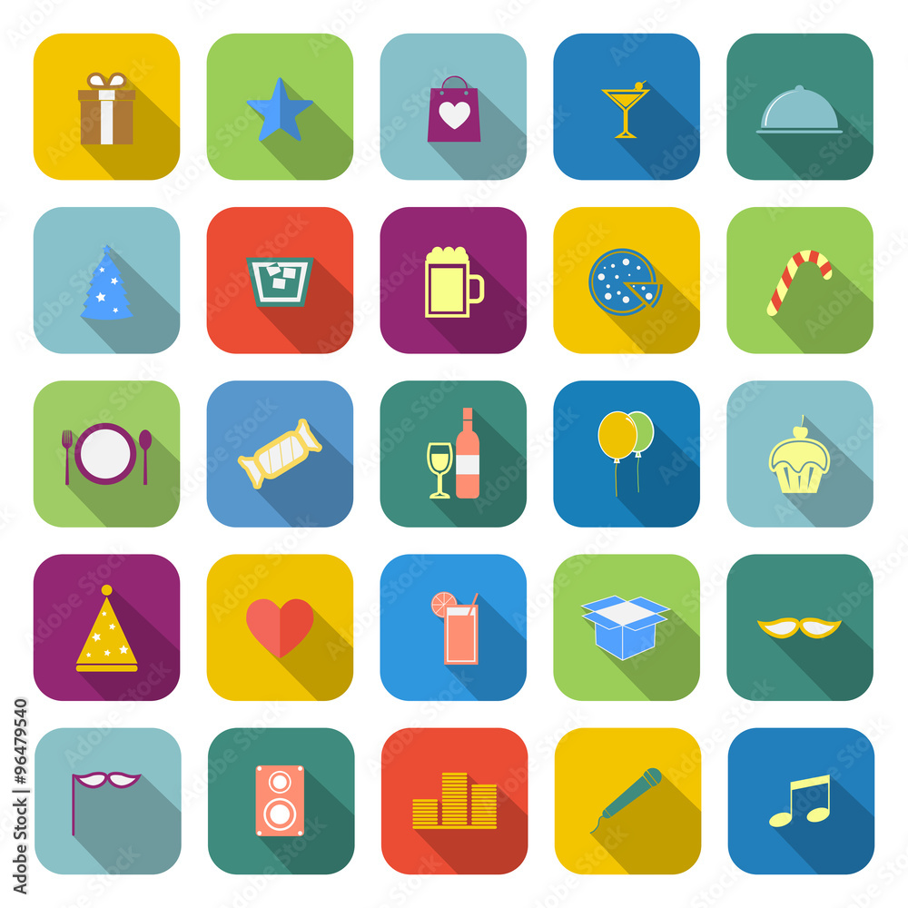 Party color icons with long shadow Party color icons with long shadow