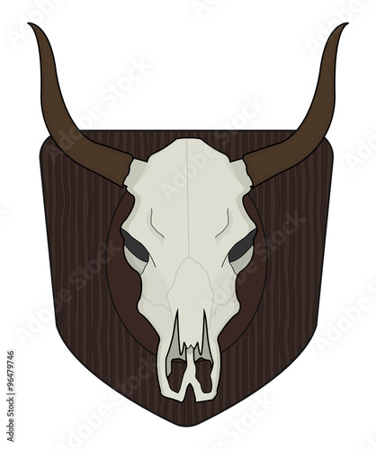 Wild west cow skull on wood shield