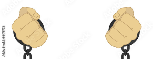 Caucasian male hands in steel handcuffs