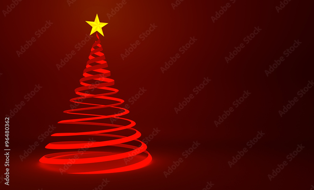 Modern red ribbon Christmas tree design with gold star Modern red ribbon Christmas tree design with gold star