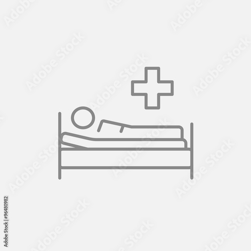 Patient lying on bed line icon.