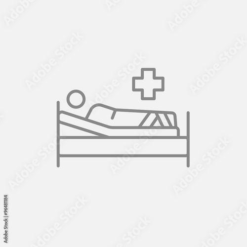 Patient lying on bed line icon.