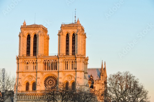 Notre-Dame de Paris cathedral at sunset, France