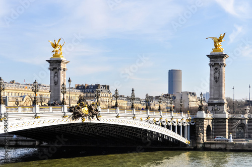 Pont Alexandre III and Montparnasse Tower in Paris, France