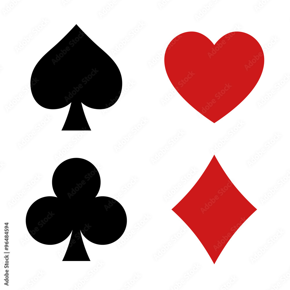 Naklejka premium Playing card spade, heart, club, diamond suit flat icon for apps and websites