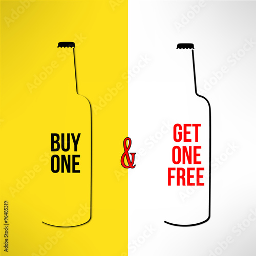 Vector beer bottle promotional design buy one get one free. Bar poster, banner and flyer promo background