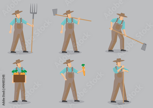 Farmer Vector Cartoon Character Set