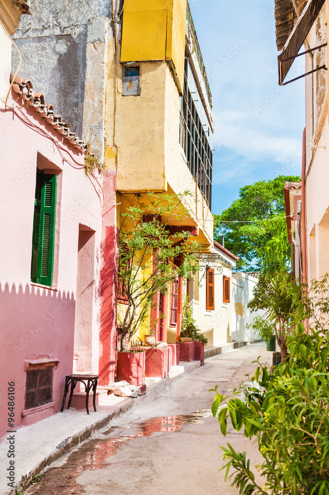 Fototapeta Piękna kolorowa ulica w Ateny, Grecja