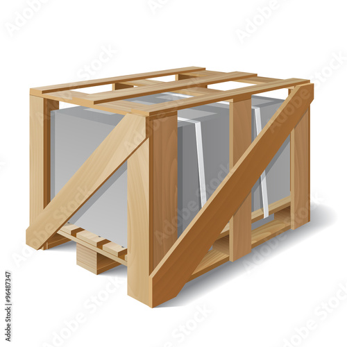 Wooden crate with cargo on a pallet. 
