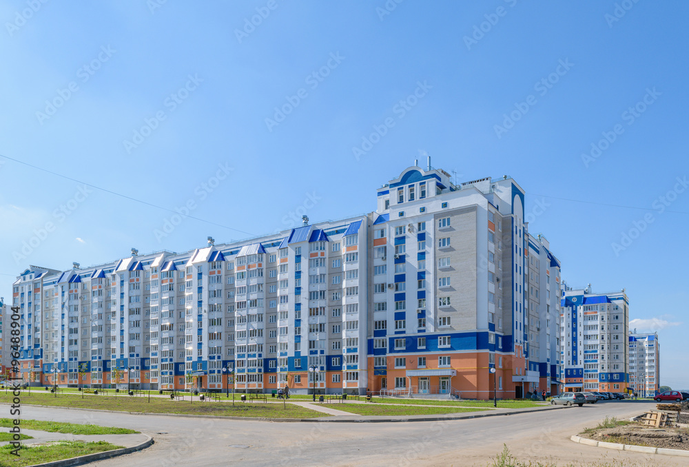 Orel, Russia - September 15, 2015: Beautiful multi-storey residential building in new district of the city