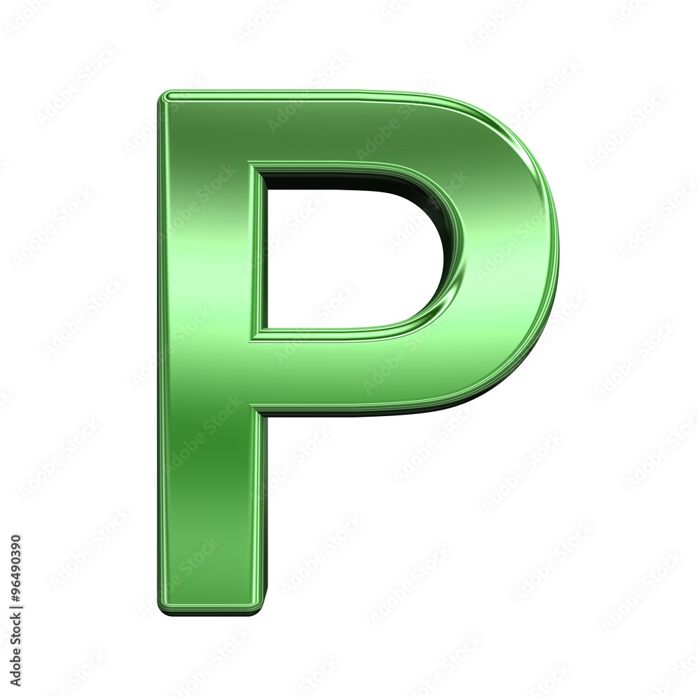 One letter from shiny green alphabet set, isolated on white. Computer generated 3D photo rendering. One letter from shiny green alphabet set, isolated on white. Computer generated 3D photo rendering.
