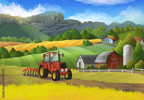 Farm rural landscape, vector background