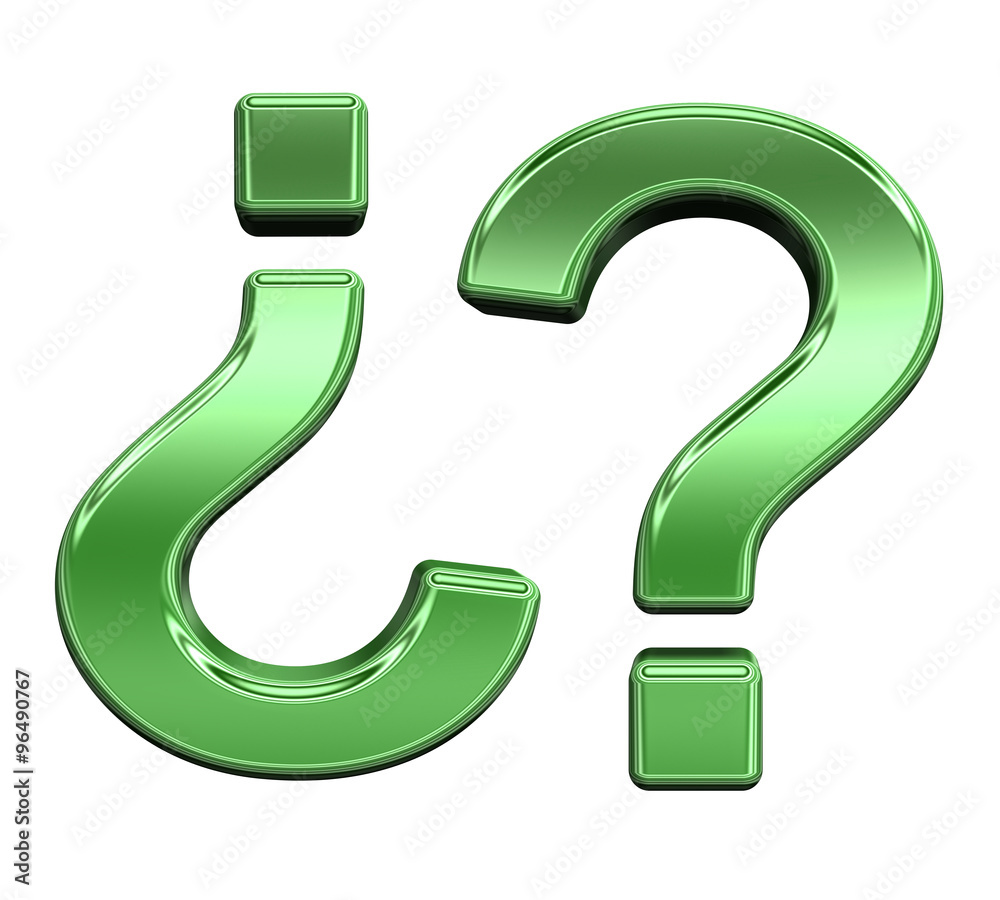 Question mark from shiny green alphabet set, isolated on white. Computer generated 3D photo rendering. Question mark from shiny green alphabet set, isolated on white. Computer generated 3D photo rendering.