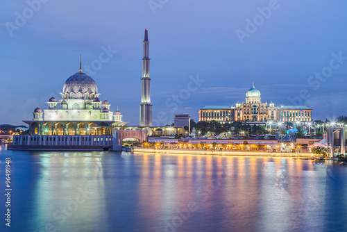 Putra Mosque and Perdana Putra in Putrajaya at  evening
