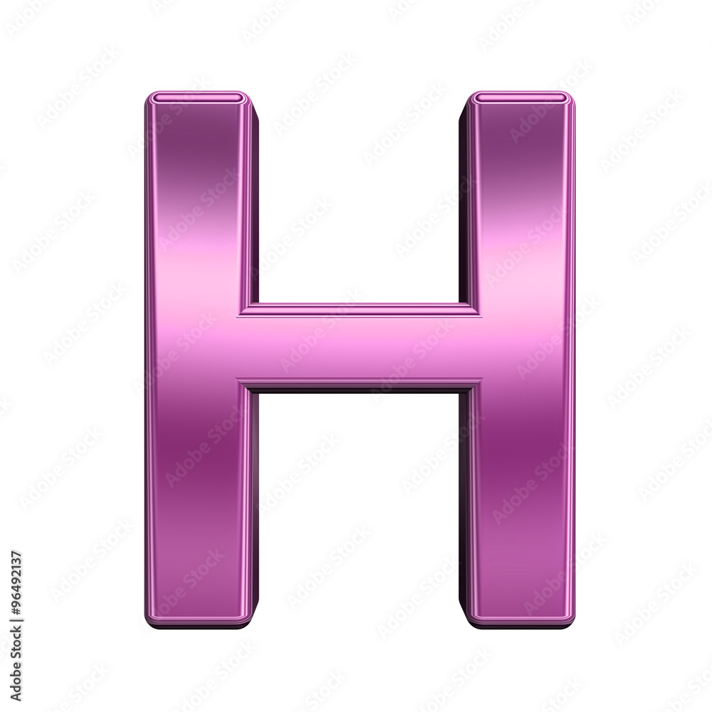 One letter from shiny pink alphabet set, isolated on white. Computer generated 3D photo rendering.