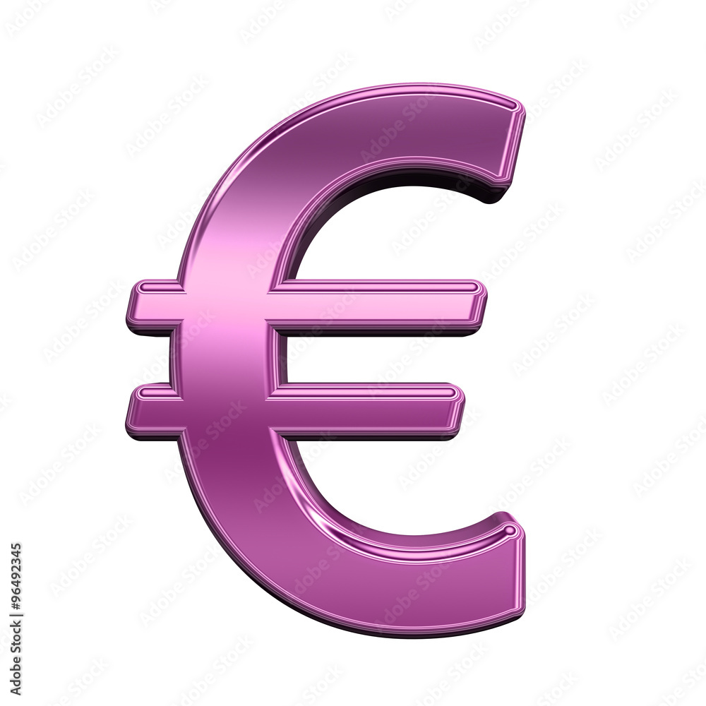 Euro sign from shiny pink alphabet set, isolated on white. Computer generated 3D photo rendering. Euro sign from shiny pink alphabet set, isolated on white. Computer generated 3D photo rendering.