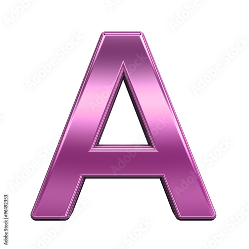 One letter from shiny pink alphabet set, isolated on white. Computer generated 3D photo rendering.