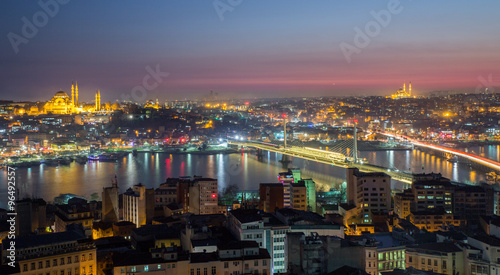 Golden horn of Istanbul at night with mosque skyline © F.C.G.
