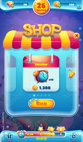 Sweet world mobile GUI shop screen for video web games