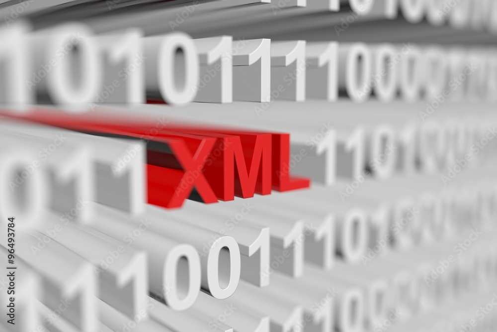 XML is represented as a binary code with blurred background