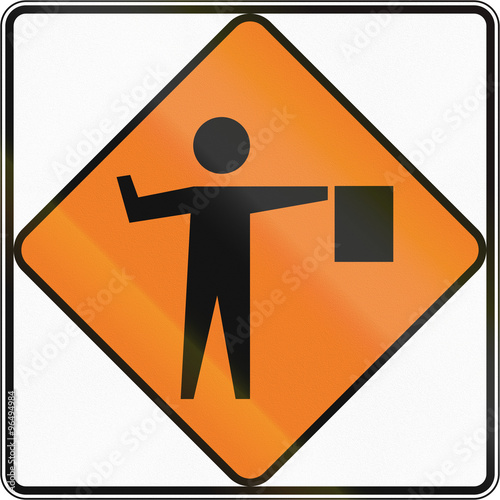 New Zealand road sign - Flagman ahead