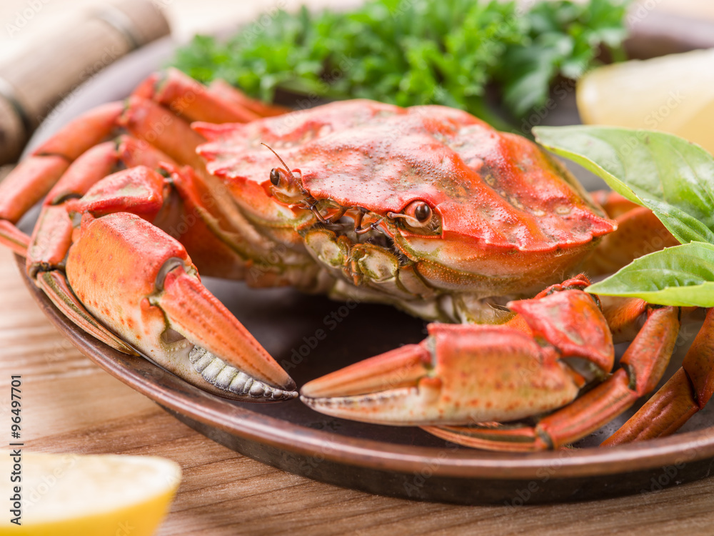 Cooked crab with lemon and herbs. Cooked crab with lemon and herbs.