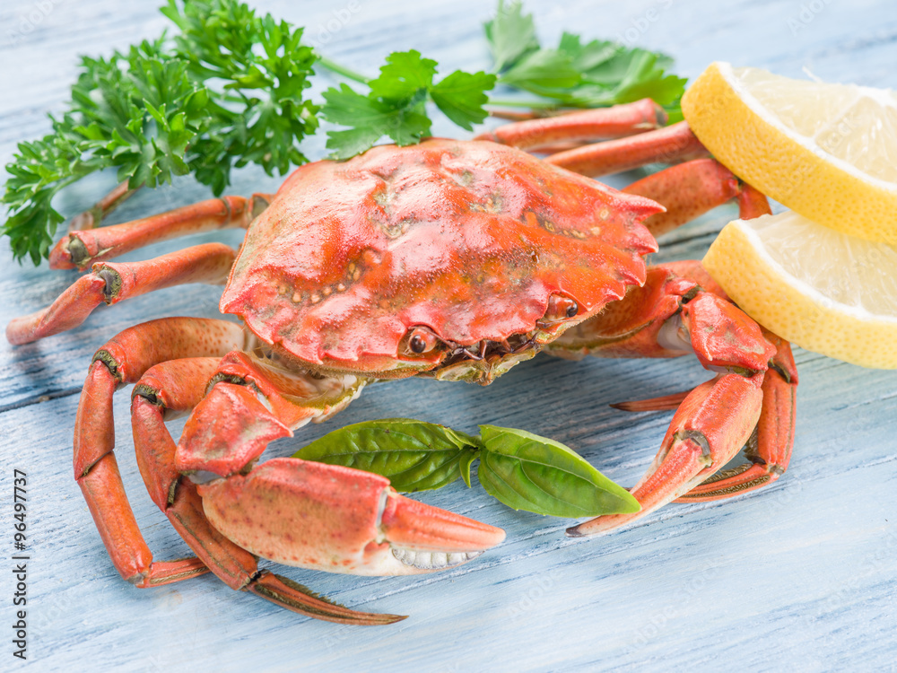 Cooked crab with lemon and herbs. Cooked crab with lemon and herbs.