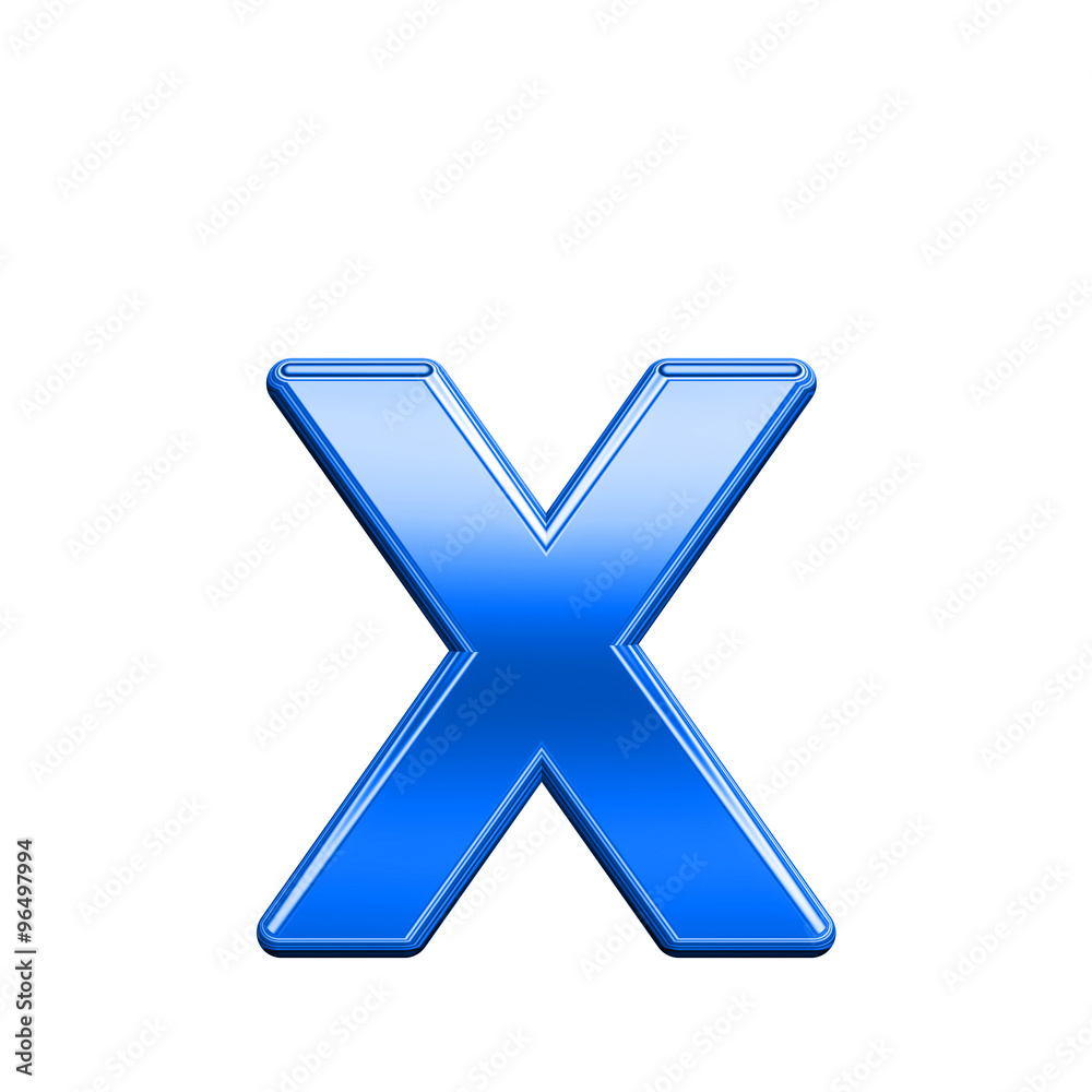 One lower case letter from shiny blue alphabet set, isolated on white. Computer generated 3D photo rendering.
