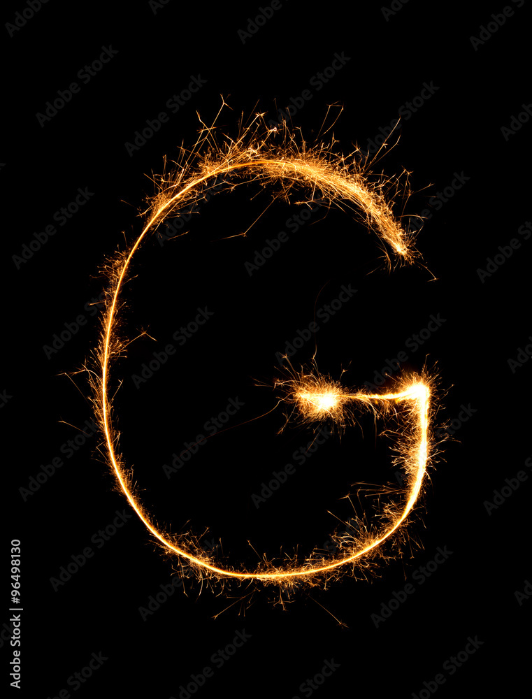 Sparkler firework light alphabet G (Capital Letters) at night