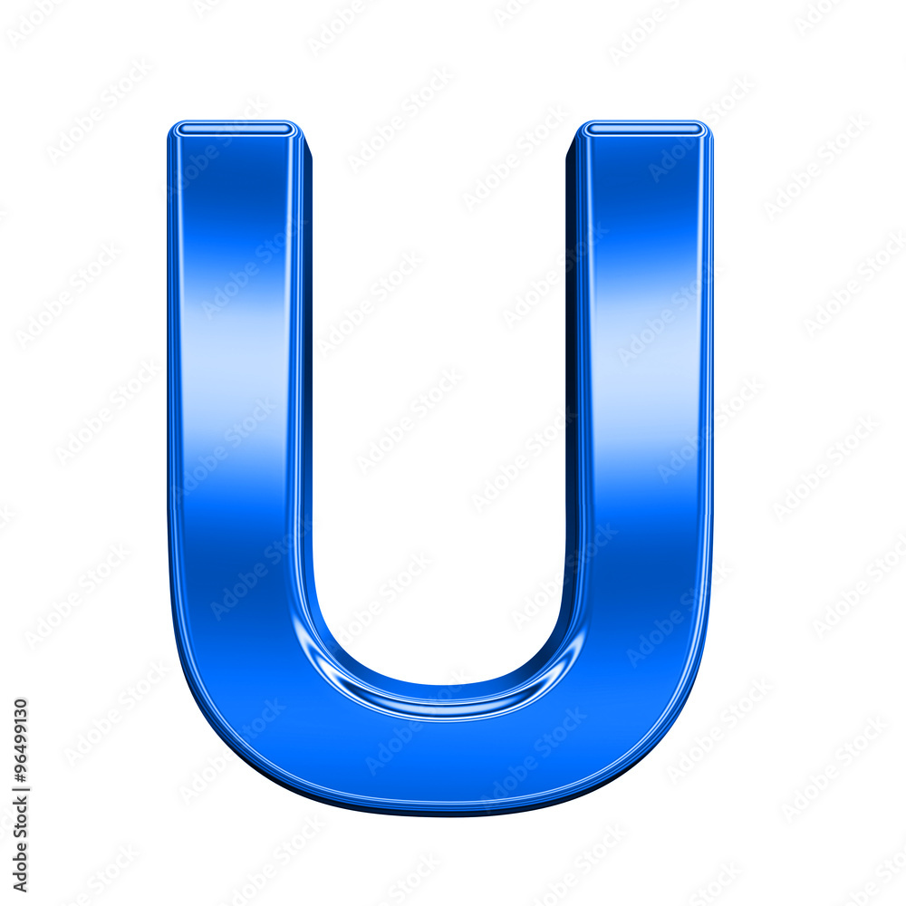 One letter from shiny blue alphabet set, isolated on white. Computer generated 3D photo rendering. One letter from shiny blue alphabet set, isolated on white. Computer generated 3D photo rendering.