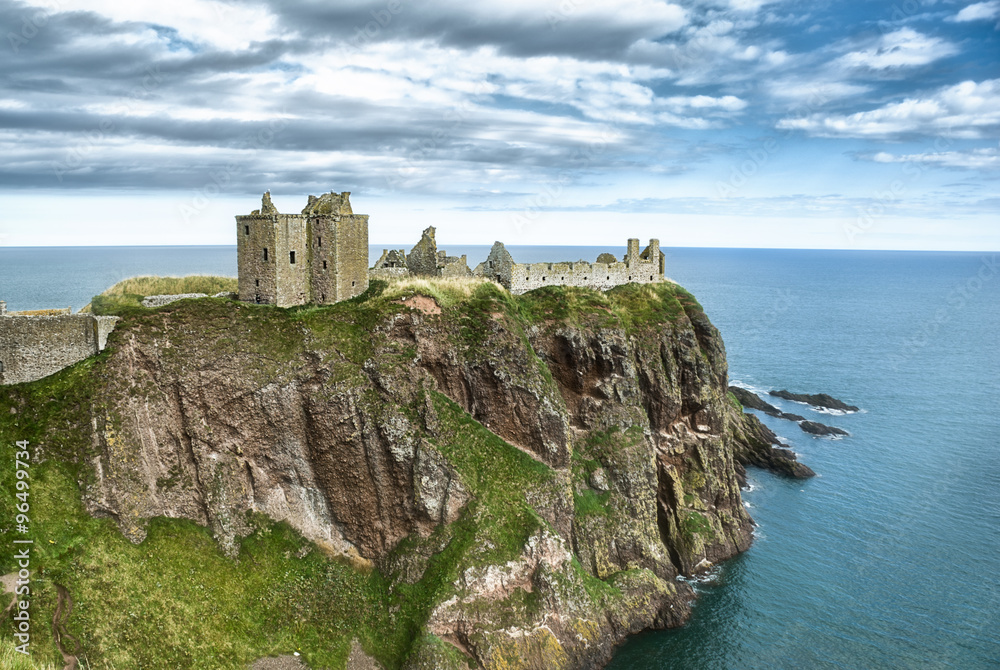 Dunnottar Castle with blue sky in Stonehaven, Aberdeen, Scotland UK 