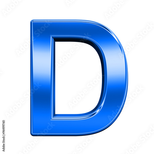 One letter from shiny blue alphabet set, isolated on white. Computer generated 3D photo rendering.