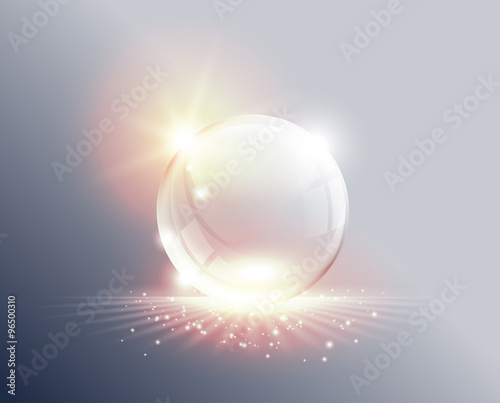 Absctract background. Transparent glass sphere on sunrise