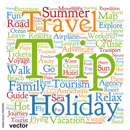 Vector conceptual tourism or travel  word cloud