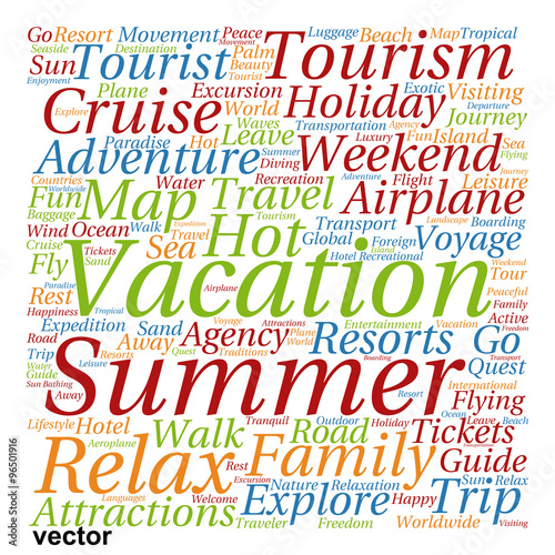 Vector conceptual tourism or travel word cloud