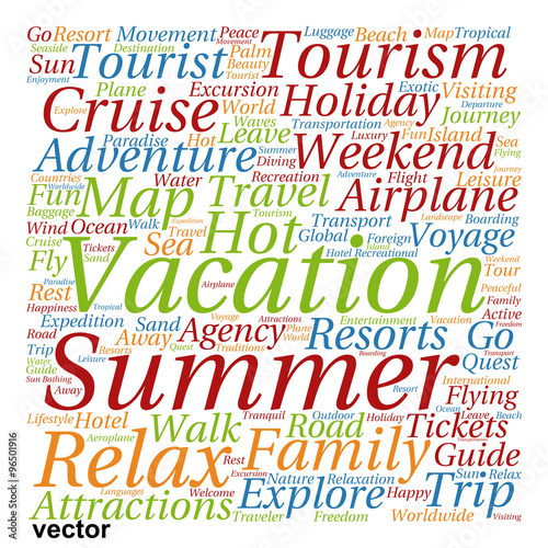 Vector conceptual tourism or travel  word cloud