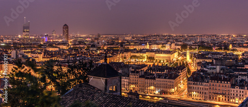 Fotografie, Obraz Lyon, panorama nocturne de la ville