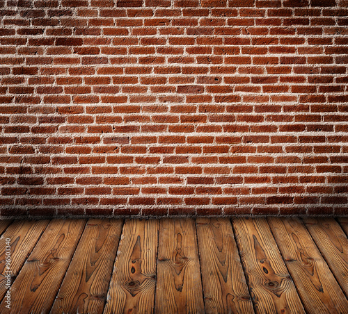 bricks wall with wooden floor