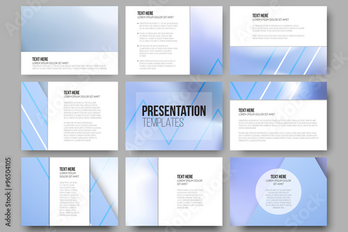 Set of 9 vector templates for presentation slides. Colorful graphic design, abstract background